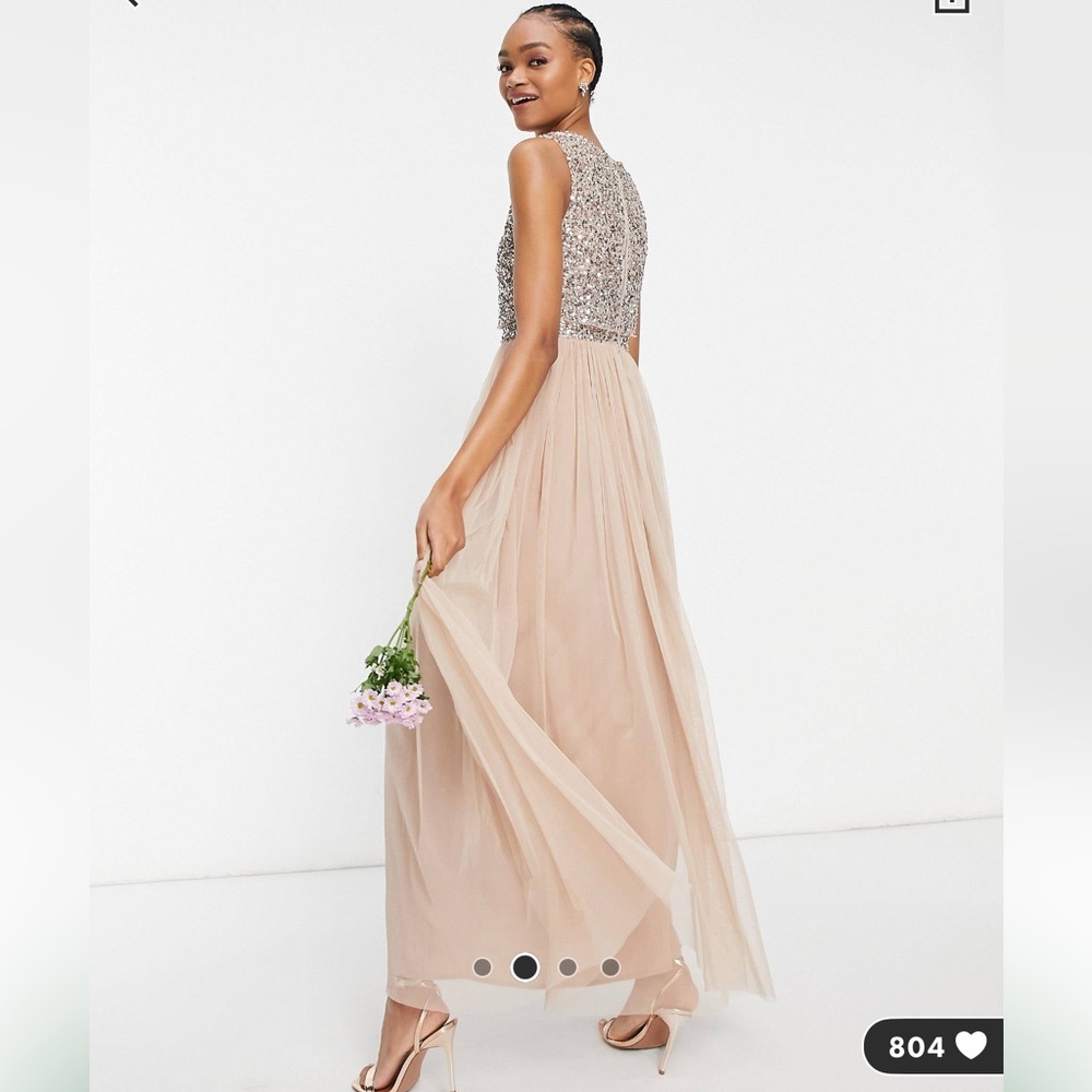 NWT ASOS Maya Bridesmaid 2 in 1 maxi tulle dress w/ tonal delicate sequins
